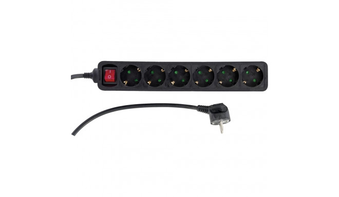 REV Socket line 6-fold 1,4 m w. switch black