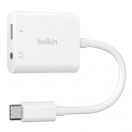 Belkin RockStar 3,5mm audio- ja USB-C laadimisadapter valge NPA004btWH