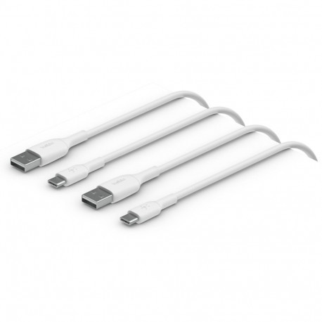 1x2 Belkin USB-C/USB-A PVC kaabel 1 m, 2-pakk valge CAB001bt1MWH2PK
