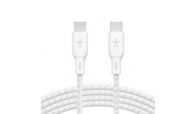 Belkin punutud USB-C/USB-C kaabel 100W 3m valge CAB014bt3MWH