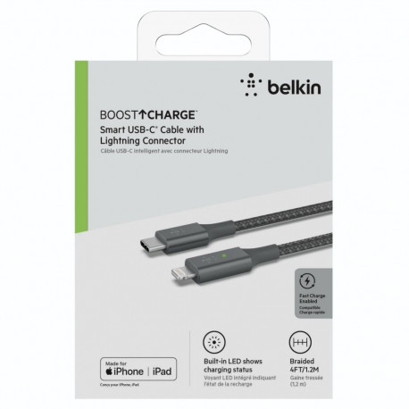 Belkin Smart LED Cable grey 1,2m USB-C / Lightning   CAA006bt04GR