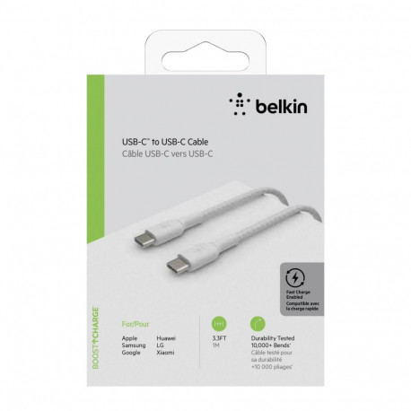 Belkin USB-C/USB-C kaabel 1m kaetud, valge CAB004bt1MWH