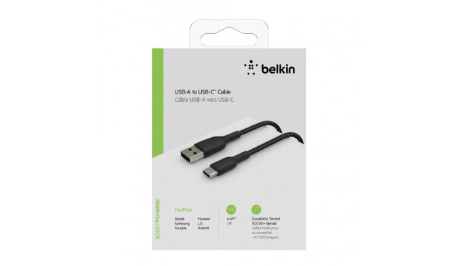 Belkin USB-C/USB-A kaabel 2m punutud, must CAB002bt2MBK