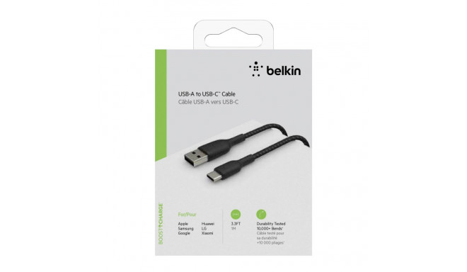 Belkin USB-C/USB-A kaabel 1m punutud, must CAB002bt1MBK