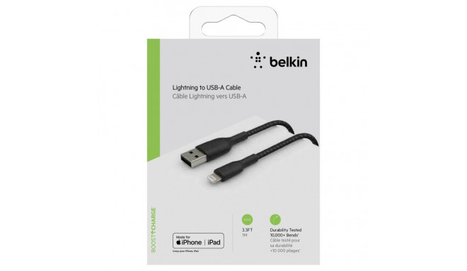 Belkin Lightning kaabel 1m, kaetud, mfi sert, must