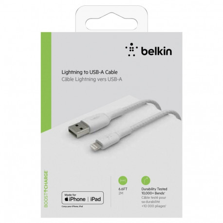 Belkin Lightning to USB-A kaabel 2m, punutud, mfi sert, valge