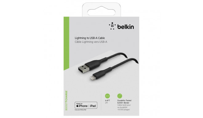 Belkin Lightning kaabel 2m, PVC, must, MFI sert.