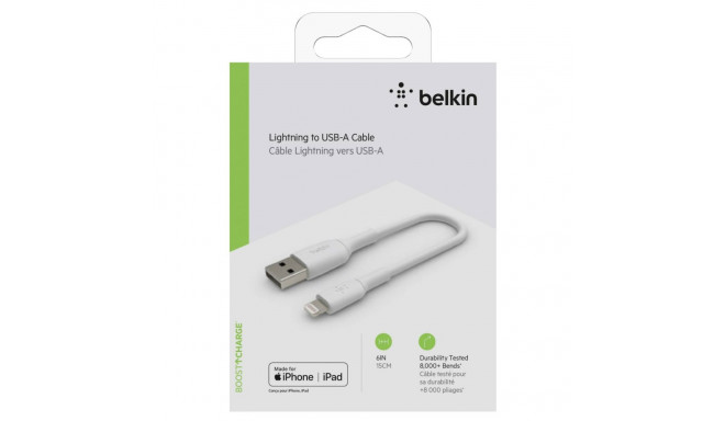 Belkin Lightning kaabel 15cm, PVC, valge, mfi sert.