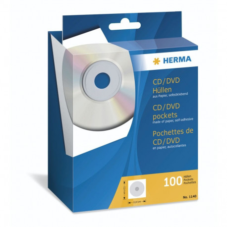 Herma CD/DVD ümbrised 124x124 100 tk valge isekleepuv 1140