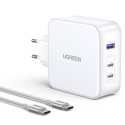 UGREEN Nexode USB-A+2*USB-C 140W GaN Kiirlaadija + USB-C Kaabel valge