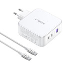 UGREEN Nexode USB-A+2*USB-C 140W GaN Kiirlaadija + USB-C Kaabel valge