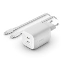 Belkin BOOST Charge 65W Kahe USB-C PD pordiga Laadija + 2 m Kaabel WCH013vf2MWH-B6