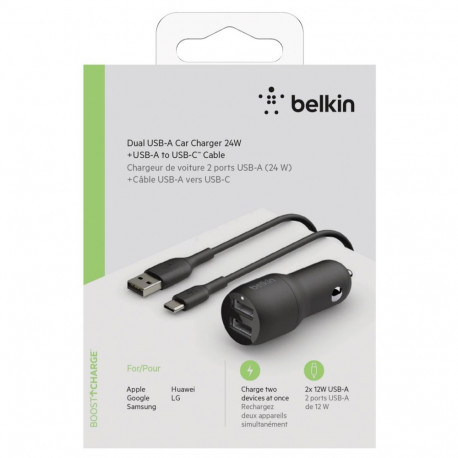 Belkin USB-A autolaadija 24W 1m USB-C kaabel sw. CCE001bt1MBK