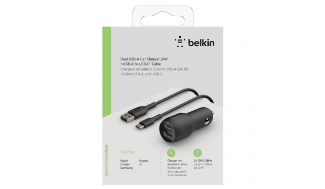 Belkin USB-A autolaadija 24W 1m USB-C kaabel sw. CCE001bt1MBK