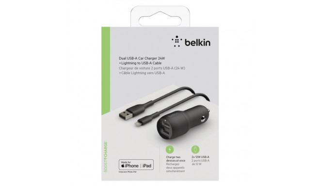 Belkin USB-A Car Charger 24W 1m Lightning-Cable  CCD001bt1MBK