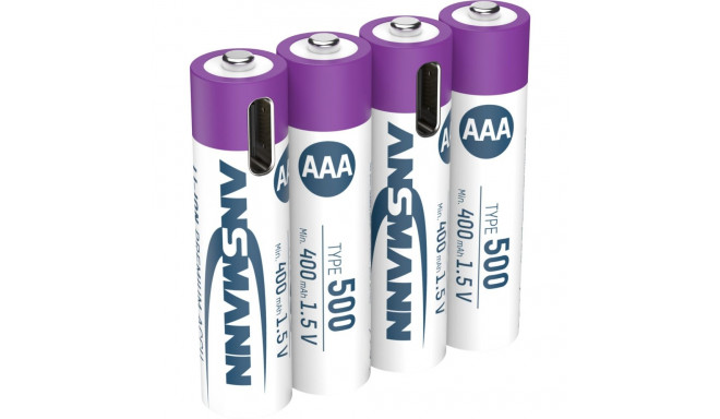 1x4 Ansmann liitium akud micro AAA 400mAh + kaabel 1311-0028