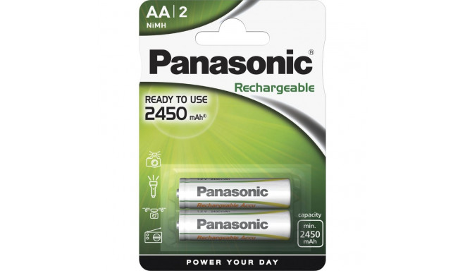 1x2 Panasonic Akku NiMH Mignon AA 2450 mAh Rechargeable Evolta