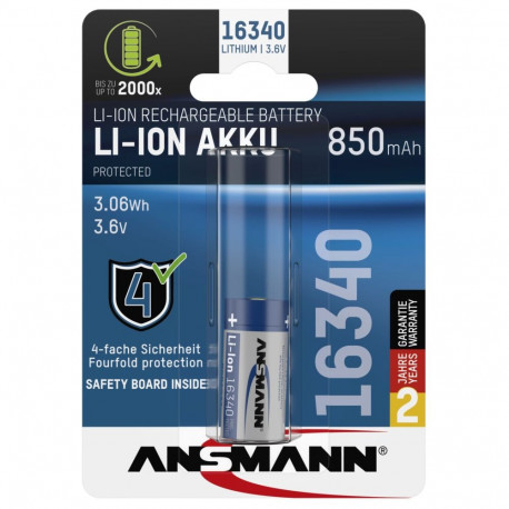 Ansmann 16340 Li-Ion aku 850mAh 3,6V standardversioon 1300-0017