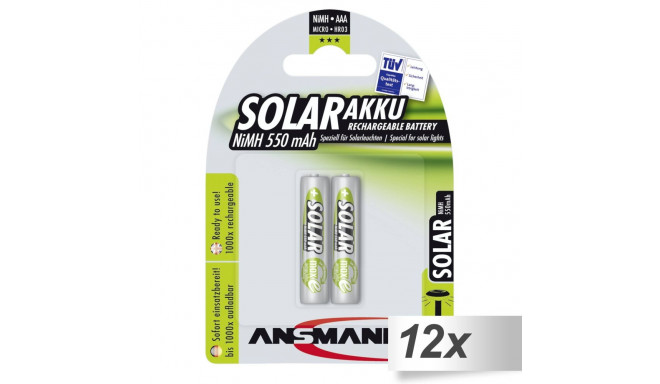 12x2 Ansmann maxE NiMH patarei Micro AAA 550 mAh SOLAR