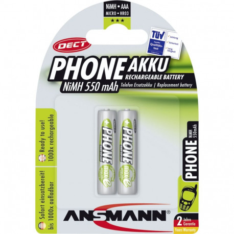 1x2 Ansmann maxE NiMH laetav aku Micro AAA 550 mAh DECT telefon