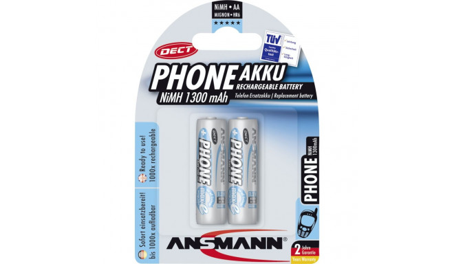 1x2 Ansmann maxE NiMH laetav aku Mignon AA 1300 mAh DECT telefon