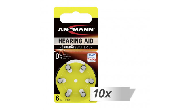 10x6 Ansmann tsink-õhk 10 (PR70) kuuldeaparaadi patareid