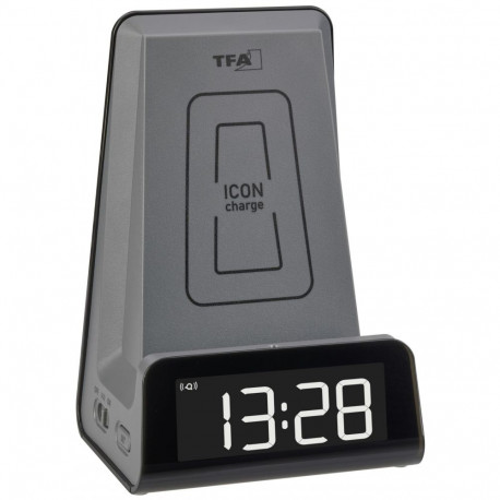 TFA 60.2033.10 ICON Charge Digital Alarm Clock with Charger