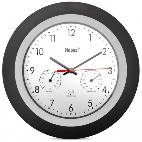Mebus 19449 raadiojuhitav seinakell termomeetri/hügromeetriga