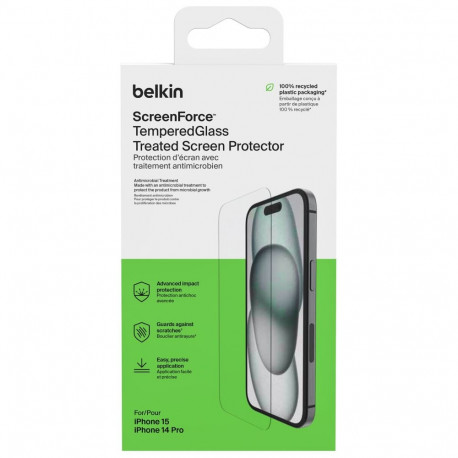Belkin Screenforce karastatud antibakteriaalne ekraanikaitse iPhone 15/14Pro OVA135ZZ