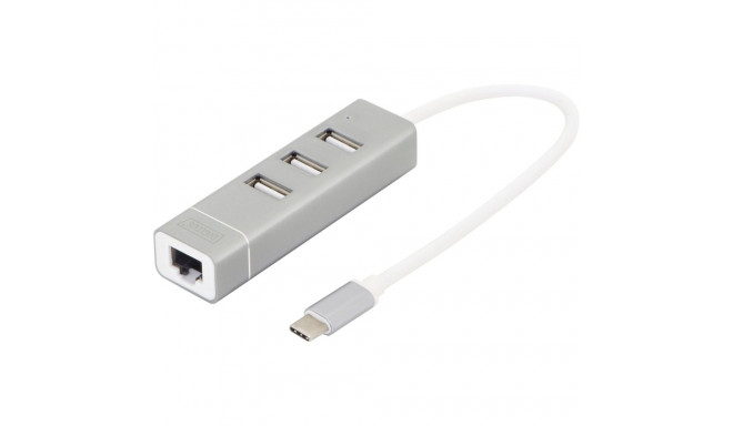 DIGITUS USB Type-C 3-Port Hub + Fast Ethernet LAN-Adapt DA-70253