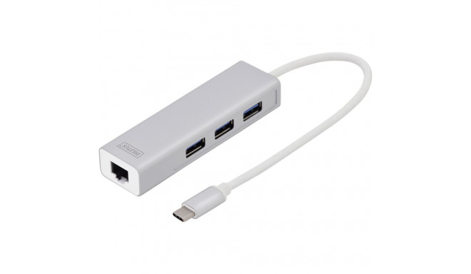 DIGITUS USB Typ-C 3.0 3-pordiline jaotur gigabitise Ethernetiga DA-70255