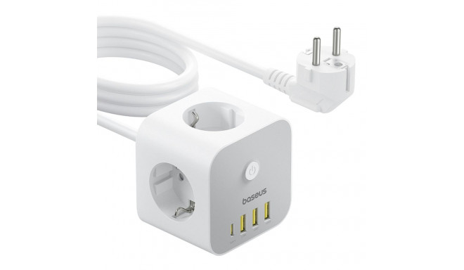 Baseus PowerCombo 7 in 1 Power Strip Cube, 3 AC + 3 x USB-A + 1 x USB-C 20W 1.5 m - white