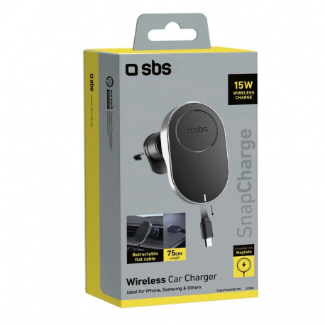 SBS TESUPP15WRETRACABL Wireless Charger Smartphone Holder with Retractable Cable Compatible with Mag