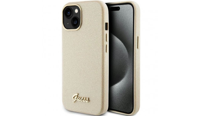 Guess Glitter Glossy Script case for iPhone 15 - gold