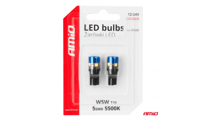 LED 2tk T10 W5W 5SMD 12/24V canbus valge