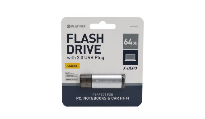 Platinet PMFE64 X-DEPO 64GB USB 2.0 Flash Memory Silver