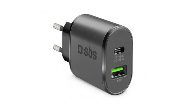 Travel Charger USB Type-C PD 25W USB AFC By SBS Black