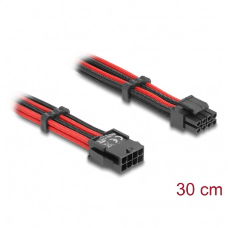 Delock Extension Cable 8 pin EPS male to 4 + 4 pin EPS female textile shielding red-black 30 cm