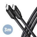 Axagon andmeside- ja laadimiskaabel USB 3.2 Gen1, 3 m | BUCM3-CM30AB | USB Type C - USB Type C