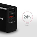 Axagon dual seinalaadija 240V/2x USB port QC3.0/AFC/FCP ja 5V-1.2A, 24W | ACU-QS24