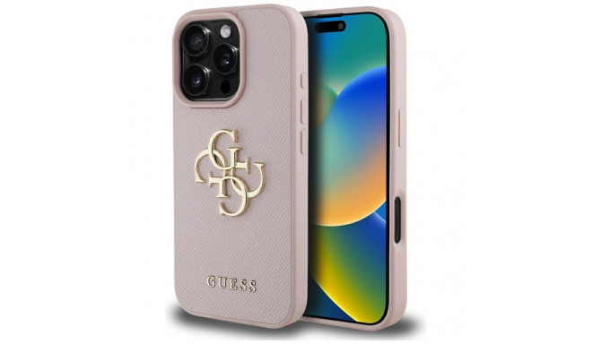 Guess Grained Big 4G Logo Small Classic Logo ümbris iPhone 16 Pro Max roosa