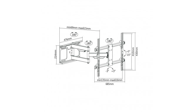 seinakinnitus reguleeritav TV 37-70" (maks. 60kg)