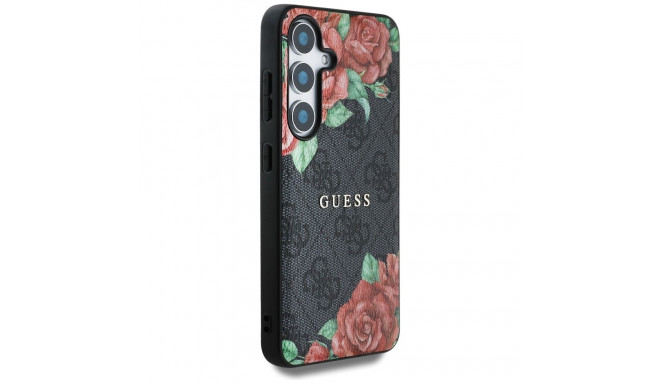 Guess Leather 4G Flowers Print Metal Classic Logo MagSafe Samsung Galaxy S25 case black
