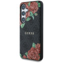 Guess Leather 4G Flowers Print Metal Classic Logo MagSafe Samsung Galaxy S25 case black