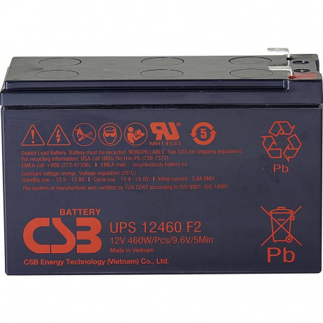 CSB Battery 12V, 9Ah, AGM aku | UPS12460F2 | 460 W