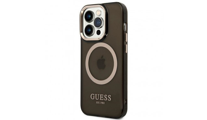 Guess GUHMP14LHTCMK iPhone 14 Pro 6.1" must kõva ümbris kuldse kontuuriga läbipaistev MagSafe