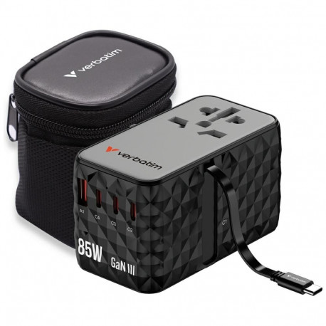 Verbatim Travel Adapter EU/UK/US GaN USB-A/3xUSB-C PD 85W CNT-02 black 32127
