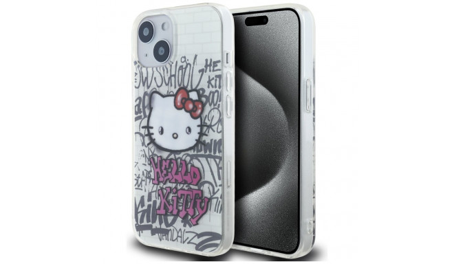 Hello Kitty HKHCP15SHDGPHT iPhone 15 /14 / 13 6.1" valge kõvakorpus IML Kitty On Bricks Graffiti