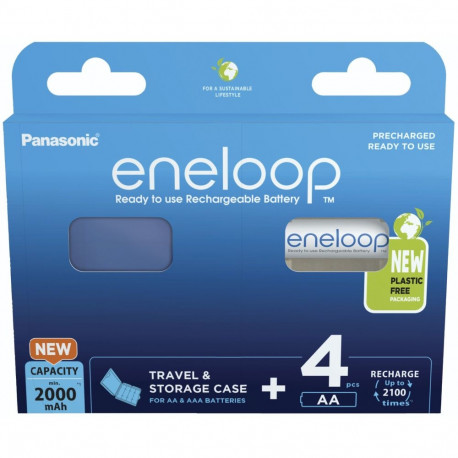 laetavad akud PANASONIC ENELOOP AA 2000 mAh 4 tk + karp (BK-3MCDE/4CP+CASE)