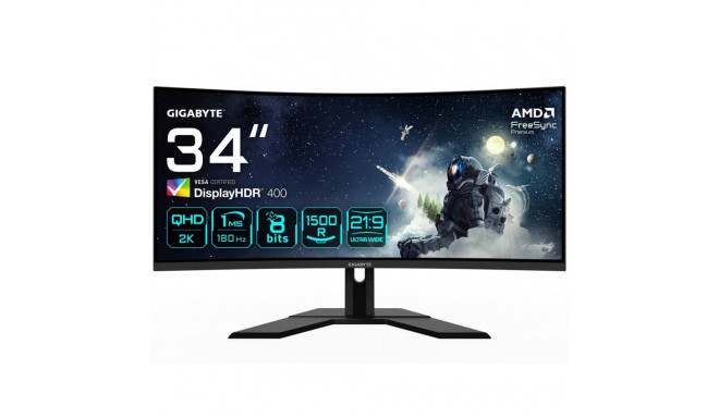 GIGABYTE G34WQCP 34" UWQHD Curved Gaming Monitor - 3440 x 1440, 1500R, 180Hz, 1ms, 350 cd/m2, AMD Fr